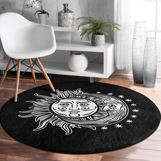 Celestial Harmony Moon and Moon Round Rug