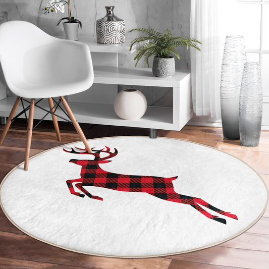 Holiday Red Deer Round Rug