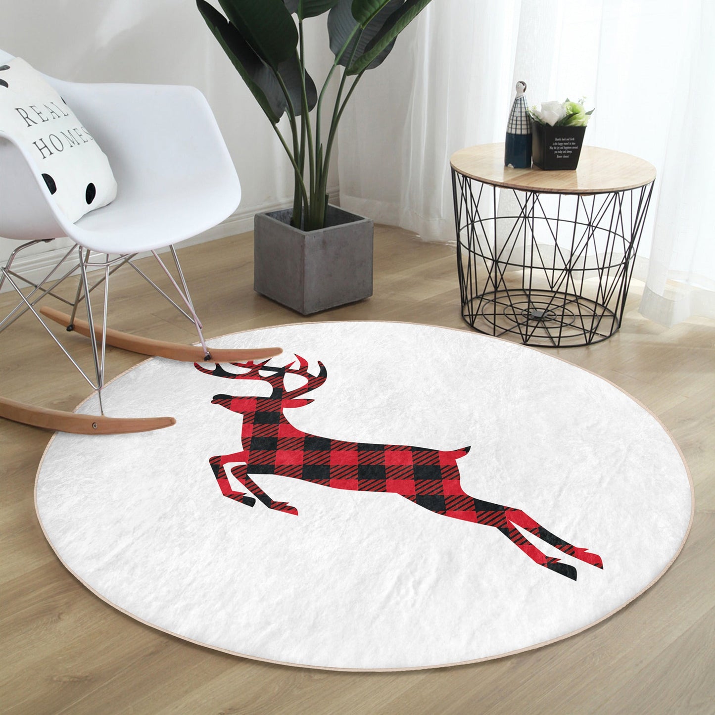 Holiday Red Deer Round Rug