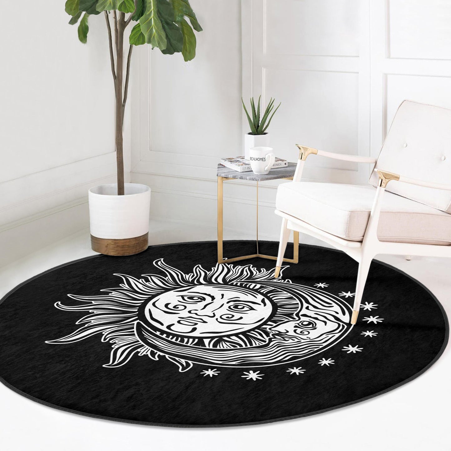 Celestial Harmony Moon and Moon Round Rug