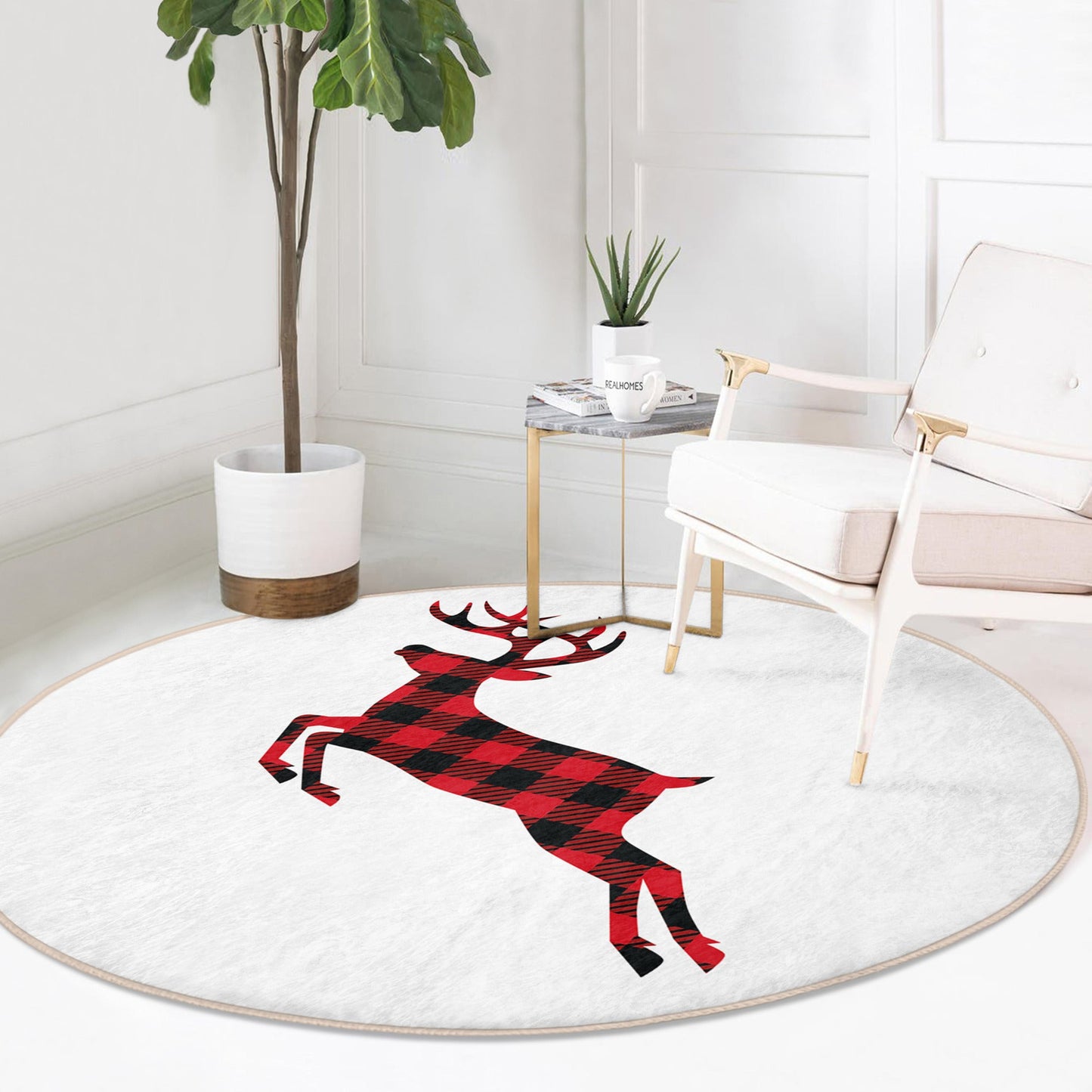 Holiday Red Deer Round Rug