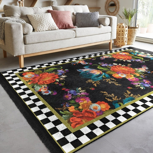 Floral and Checkered Rug