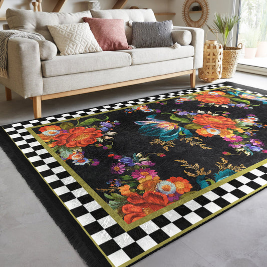 Floral and Checkered Rug