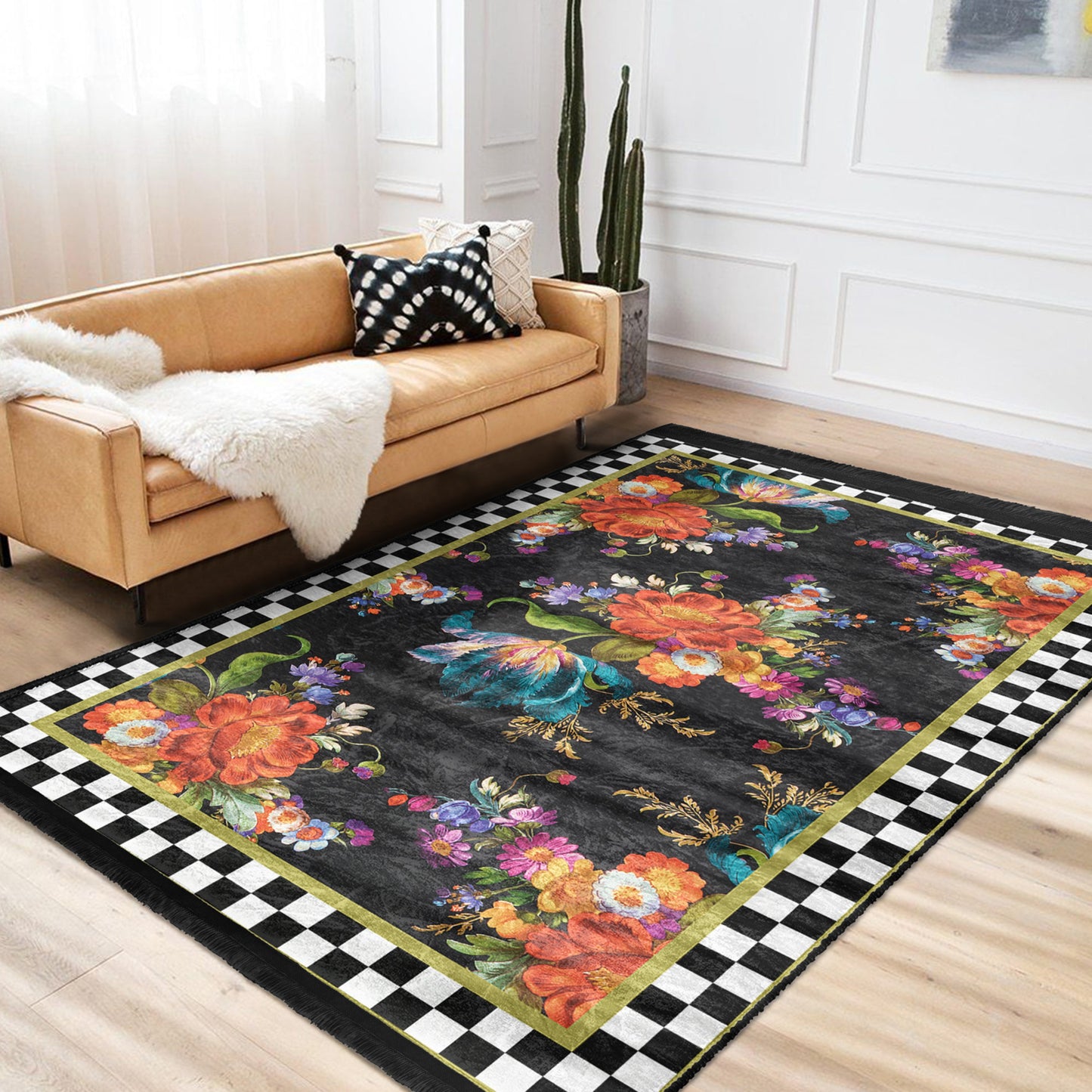 Floral and Checkered Rug