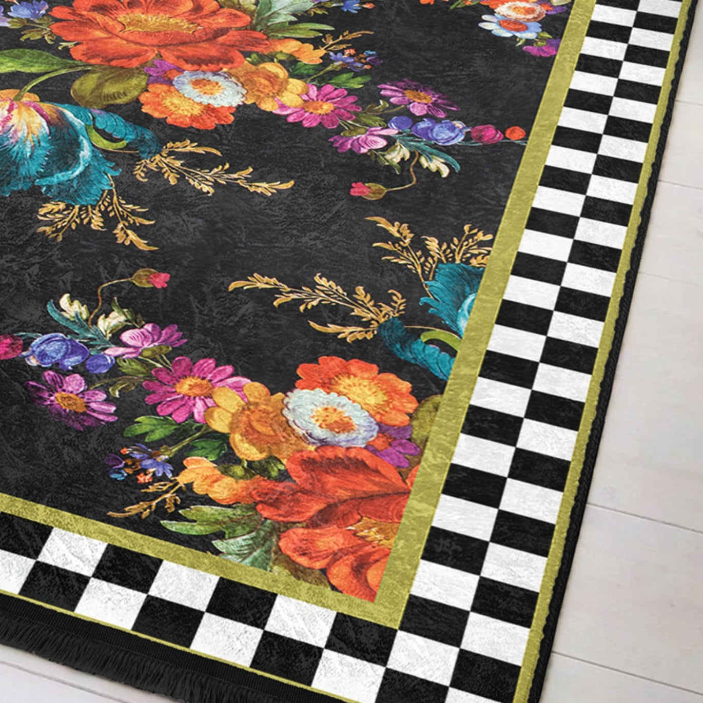 Floral and Checkered Rug