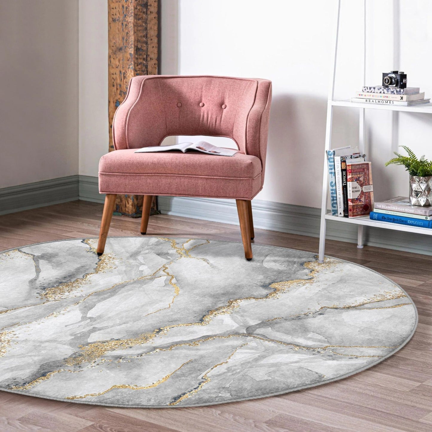 Grey Marble Design Round Rug