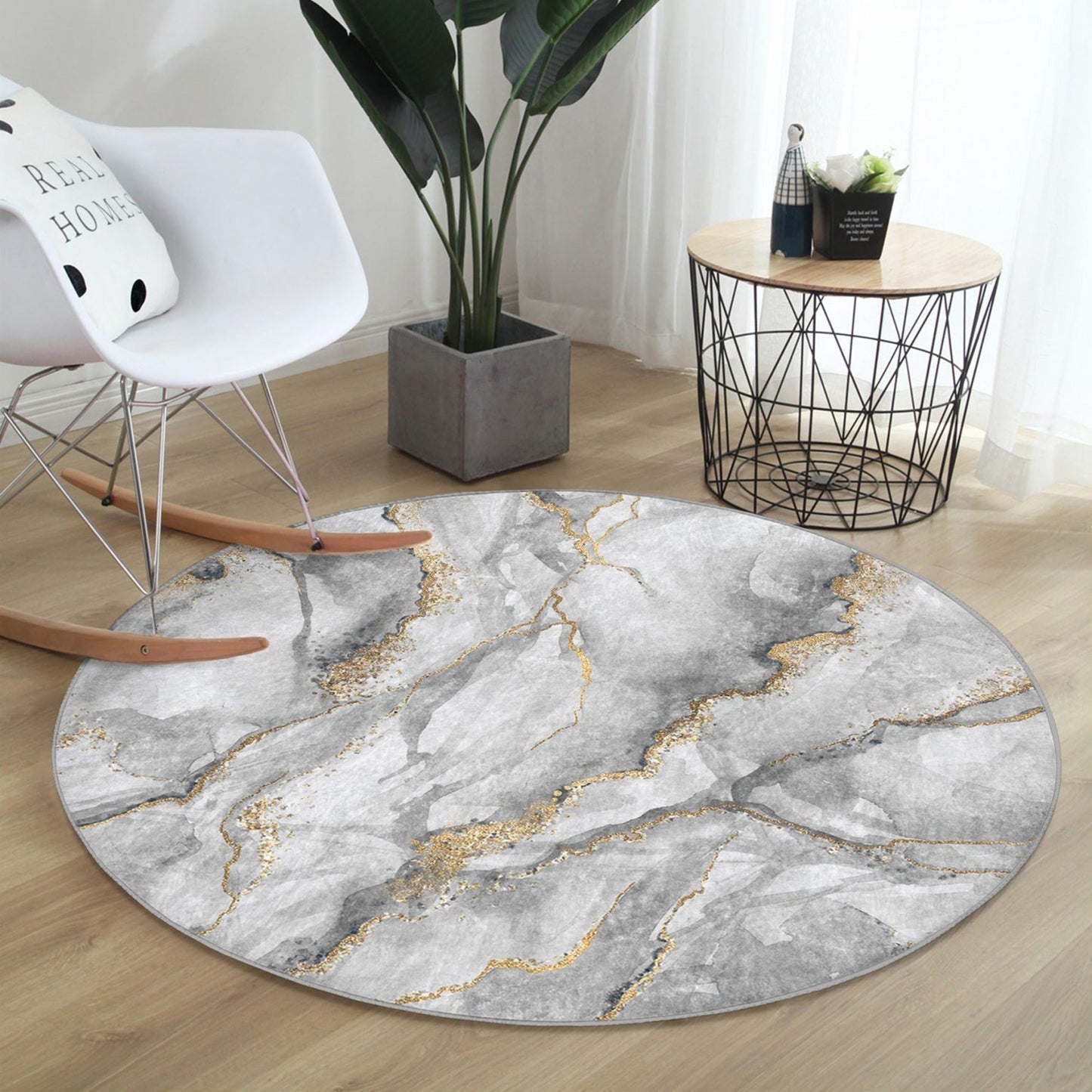 Grey Marble Design Round Rug