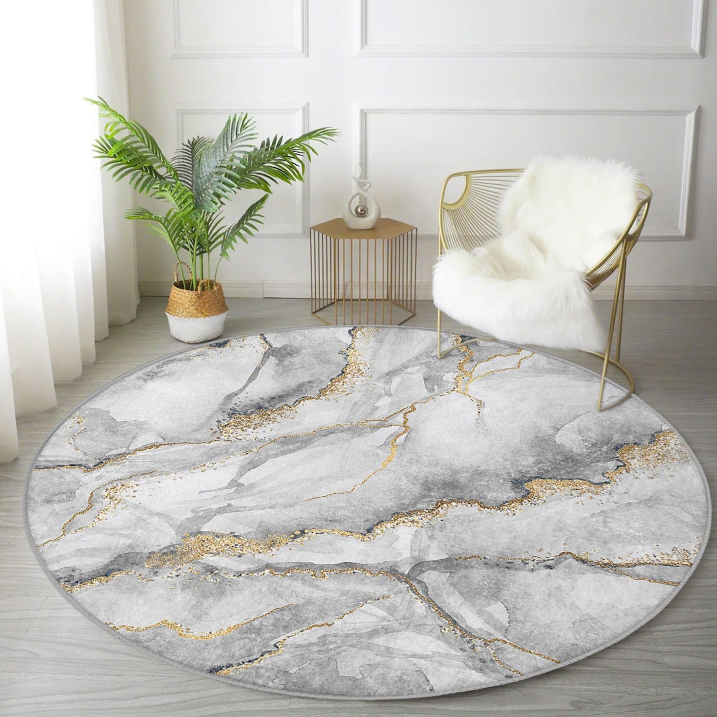 Grey Marble Design Round Rug