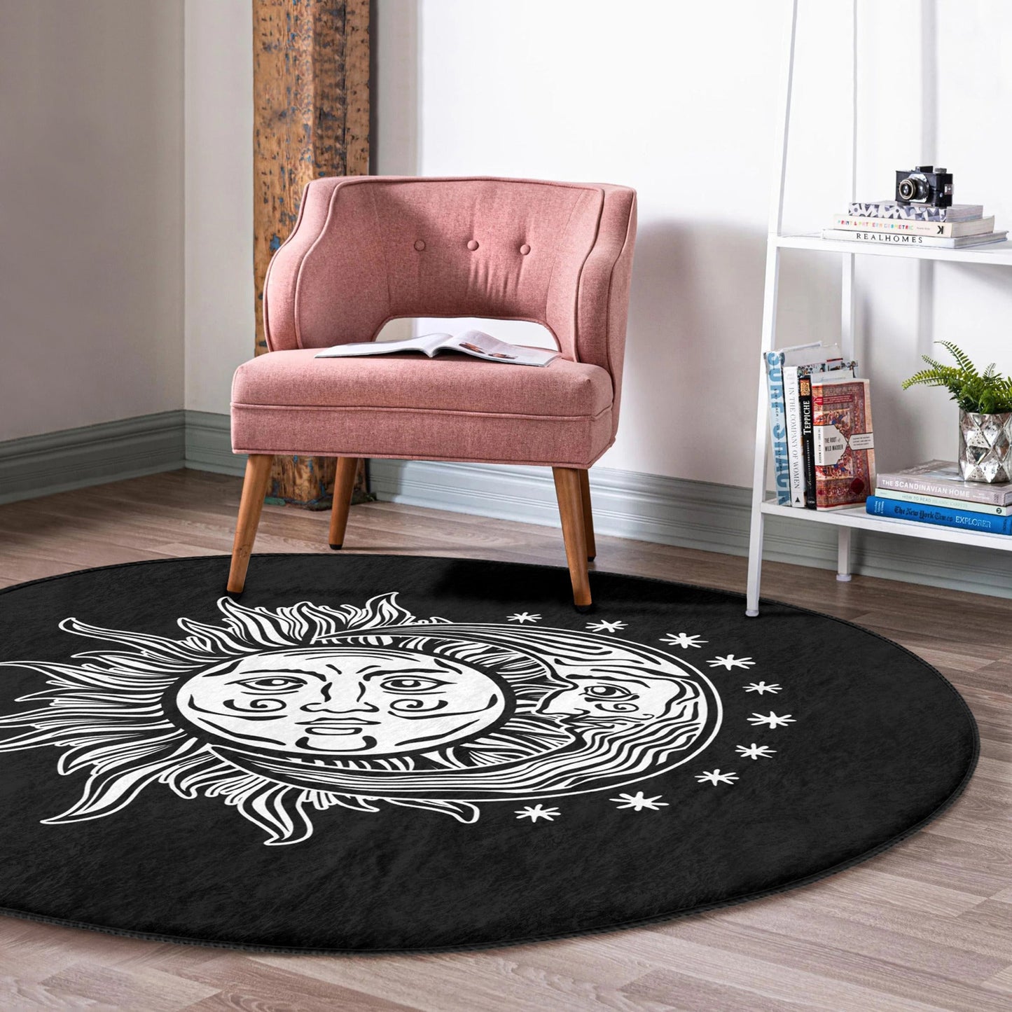 Celestial Harmony Moon and Moon Round Rug