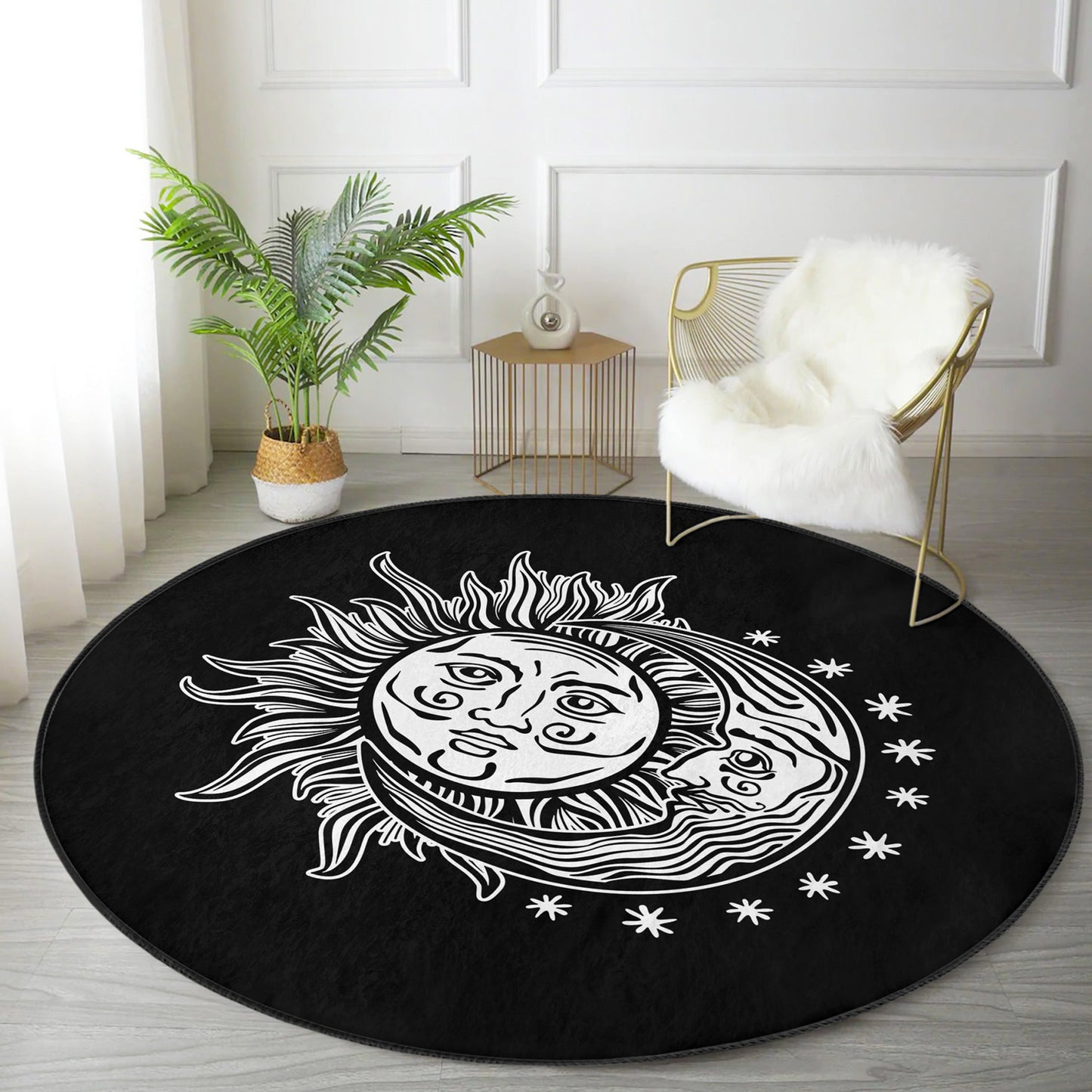 Celestial Harmony Moon and Moon Round Rug