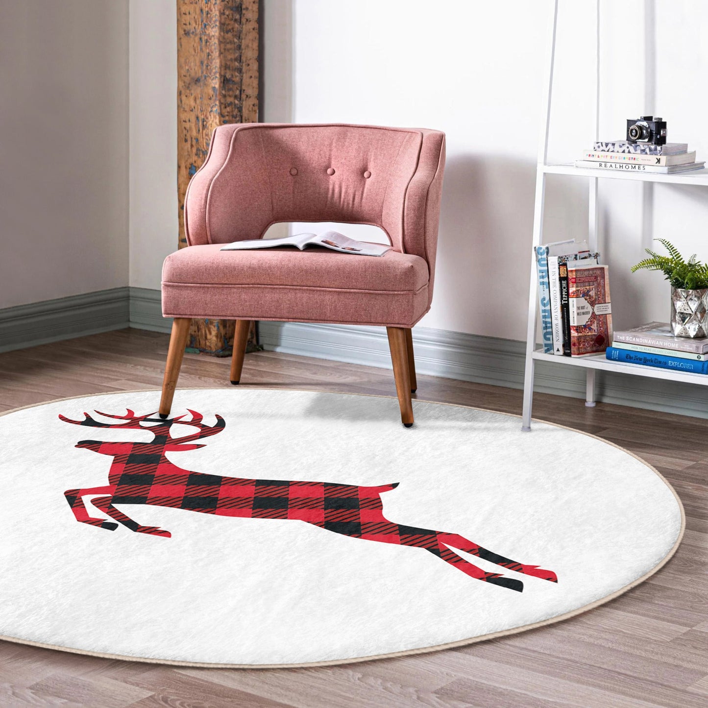 Holiday Red Deer Round Rug