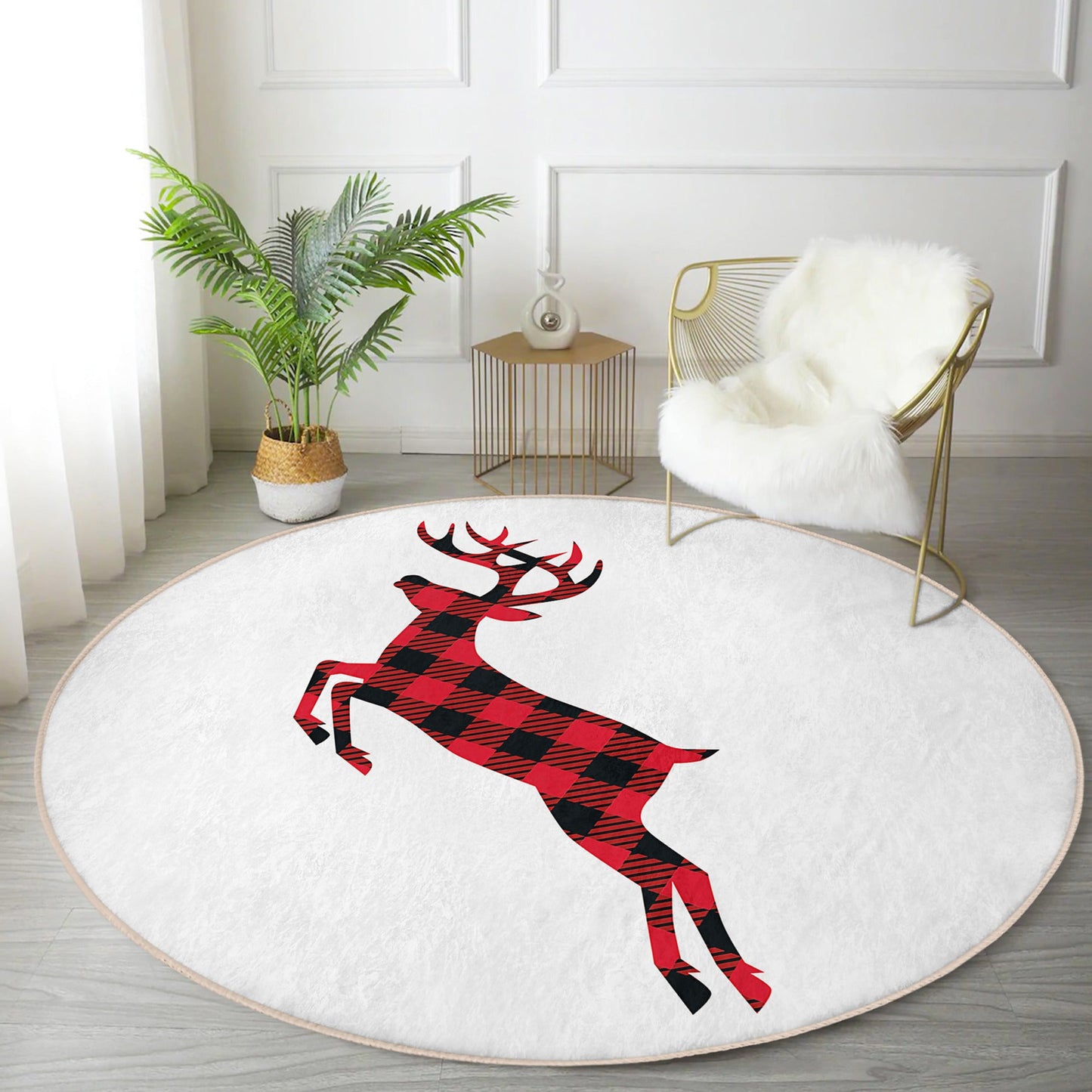 Holiday Red Deer Round Rug