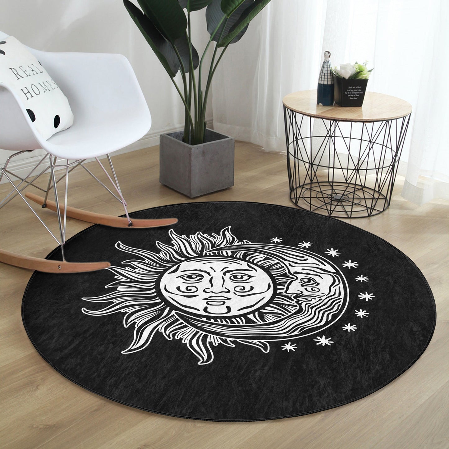 Celestial Harmony Moon and Moon Round Rug